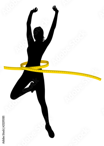 Silhouette nera donna con metro giallo photo