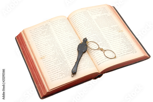 Antique book with lorgnette   from 19th century