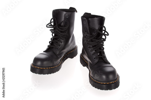 Military style black boots isolated on white background