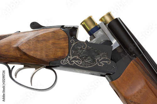 Hunting rifle with ammunition.
