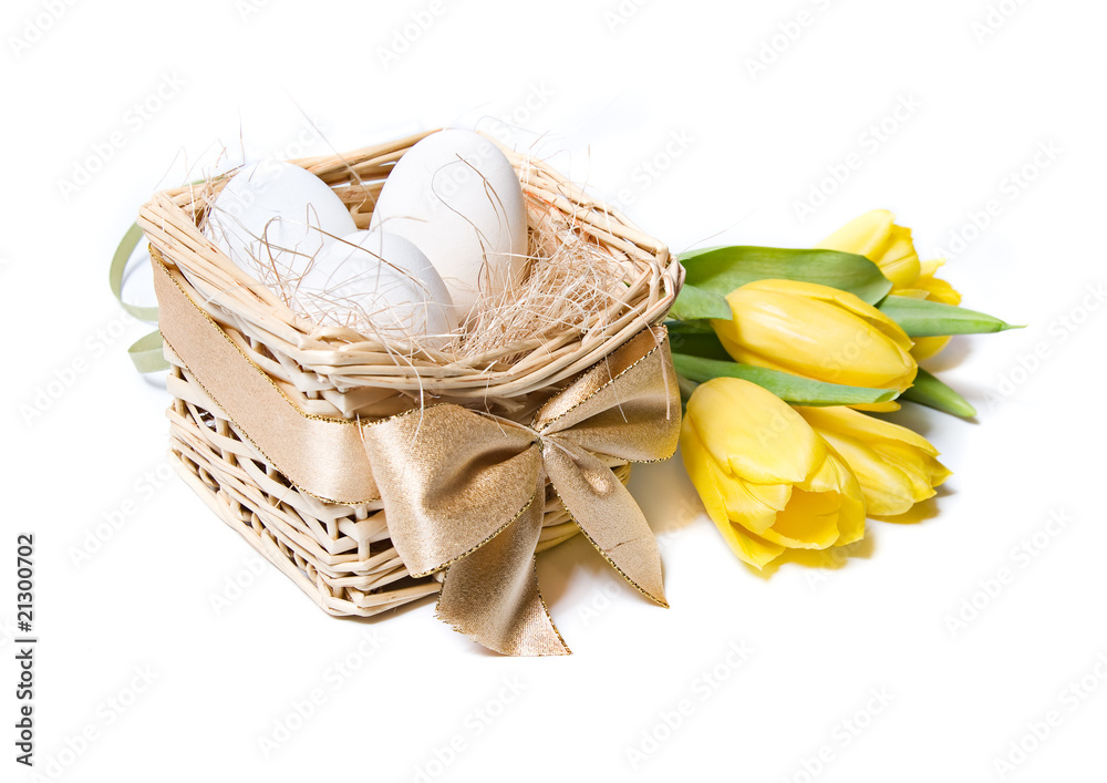 White eggs in a basket