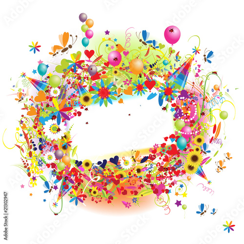 Happy holiday, funny frame with baloons