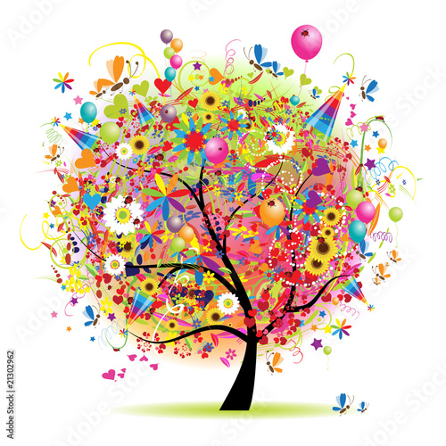 Happy holiday, funny tree with baloons #21302962