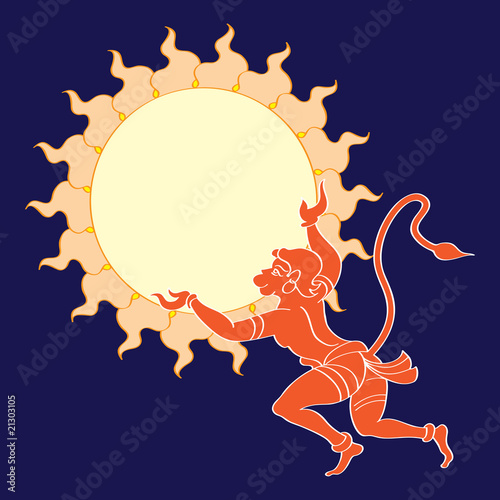 Hanuman the hindu ape god flying to catch the sun