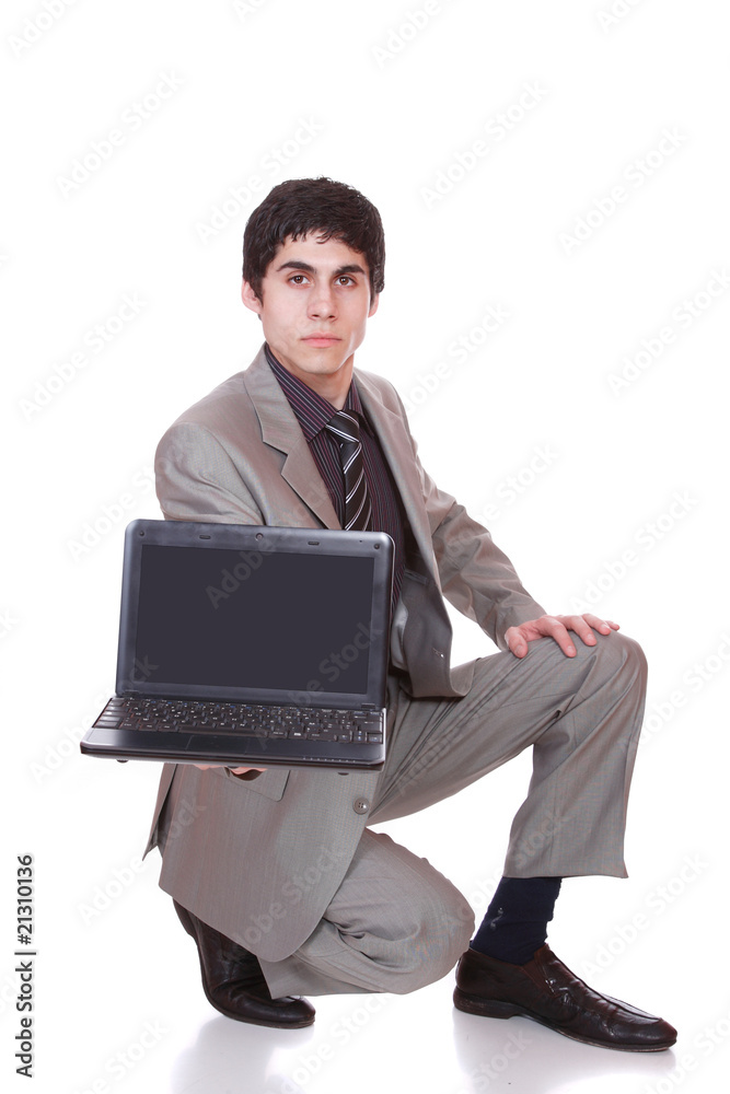 Business man displaying a laptop Business man displaying a laptop