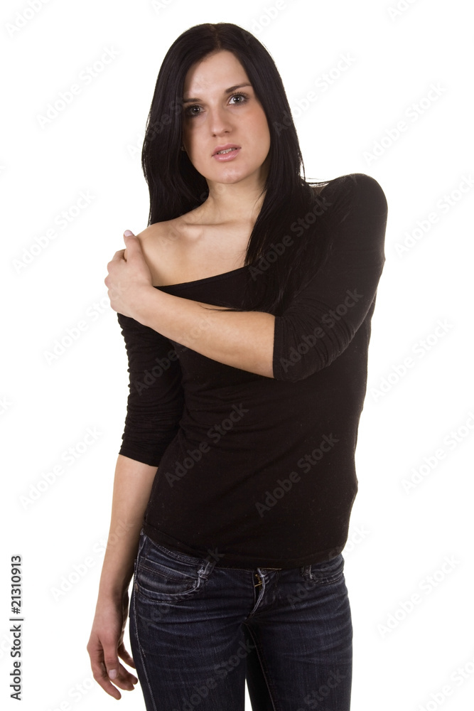 Obraz premium beautiful black hair young woman on white