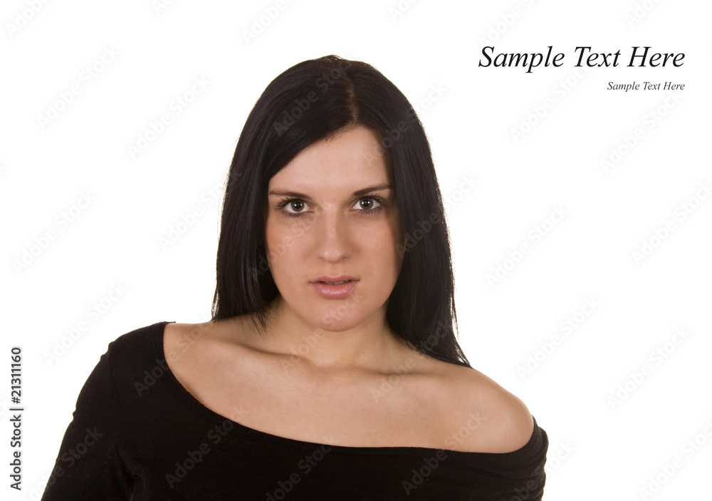 beautiful black hair young woman on white beautiful black hair young woman on white