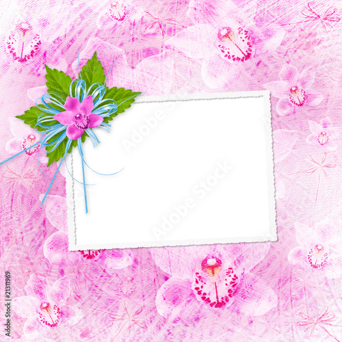 Card for invitation or congratulation with orchids and bow © Loraliu