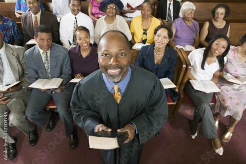 Canvas Print preacher and congregation portrait high angle view