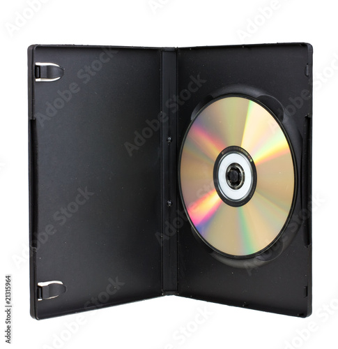Disk in DVD box isolated on white background