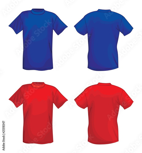 Blue and red vector T-shirt design template (front & back)