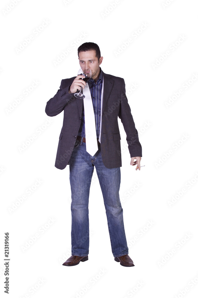 Businessman celebrating with a glass of drink Businessman celebrating with a glass of drink