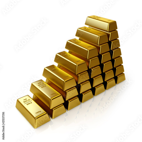Gold bars on a white back. HQ render