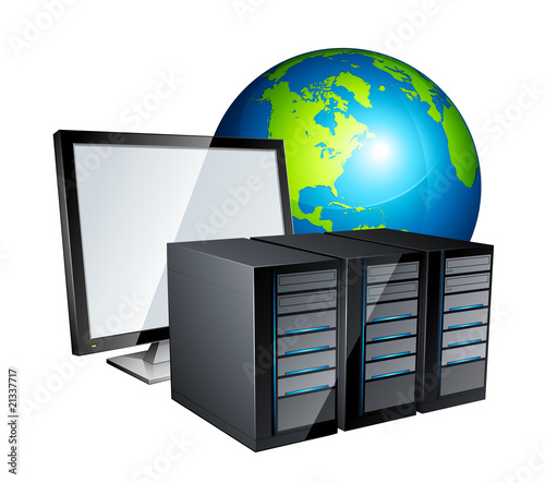 ordinateur planète terre / concept communication réseau