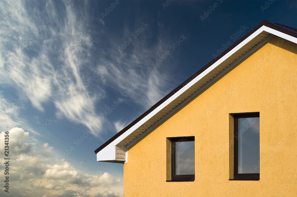 abstract beautiful house facade under blue sky
