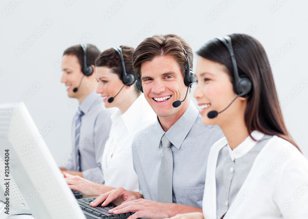 Smiling customer service representatives Smiling customer service representatives