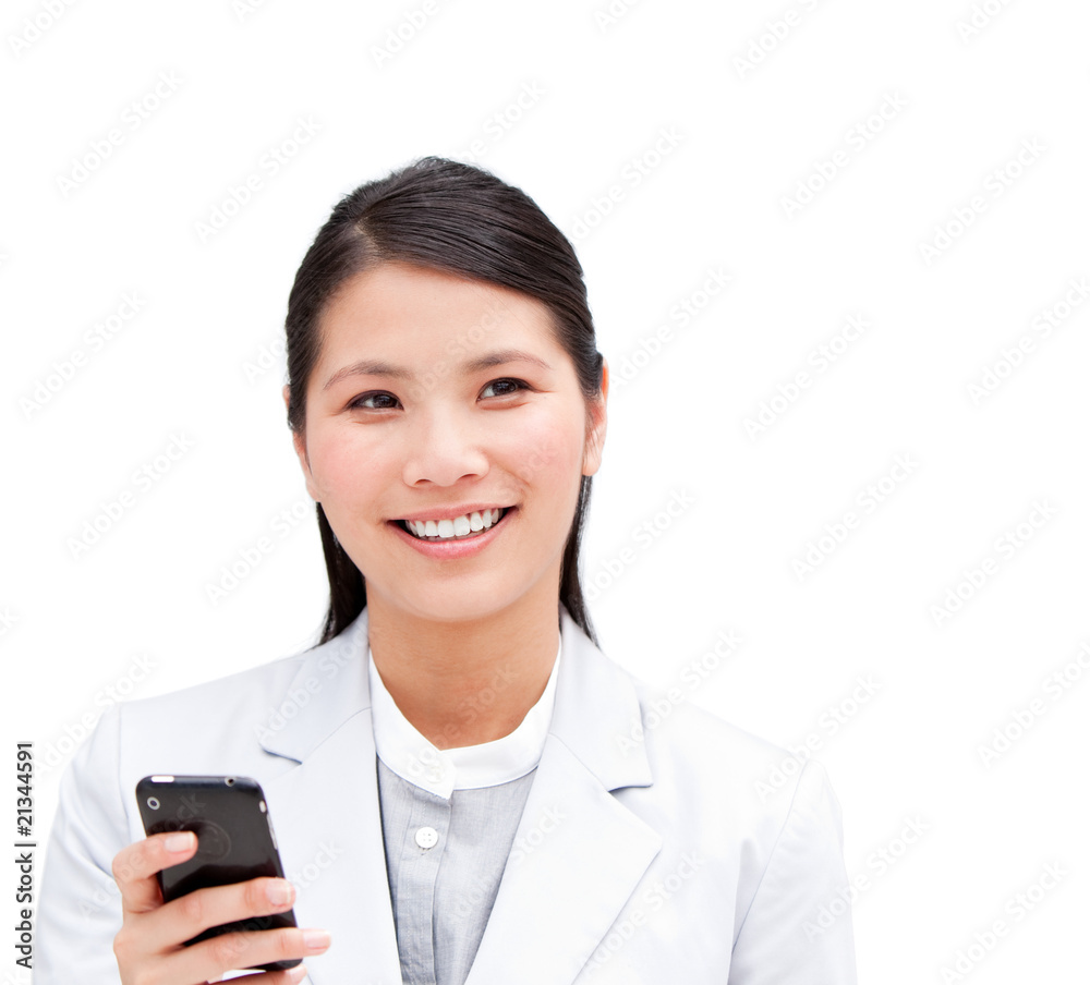 Portrait of a positive businesswoman looking at his phone Portrait of a positive businesswoman looking at his phone