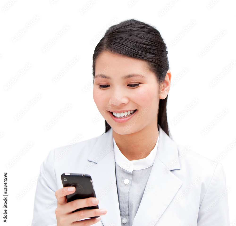 Portrait of a cheerful businesswoman looking at his phone Portrait of a cheerful businesswoman looking at his phone