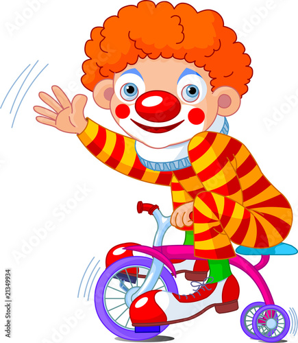 Clown on three-wheeled bicycle