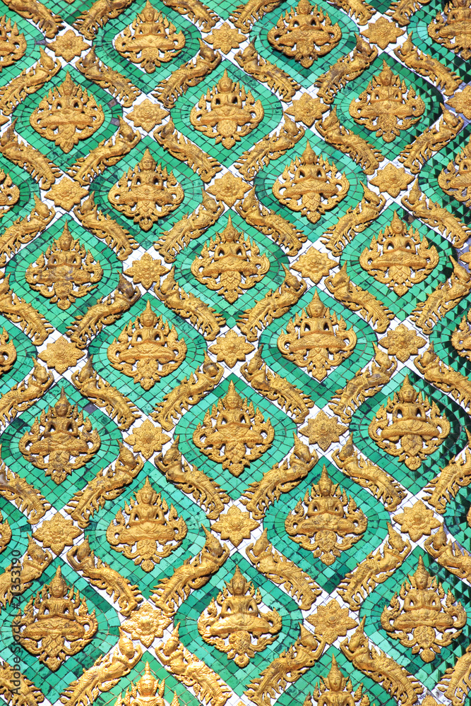 Asian art, emerald green and golden wall