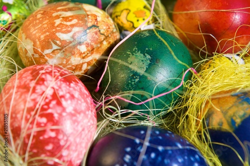 Colored Easter eggs in basket