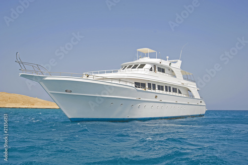 Large private motor boat at sea