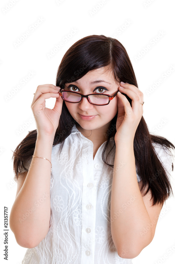 young girl over white background with glasses young girl over white background with glasses