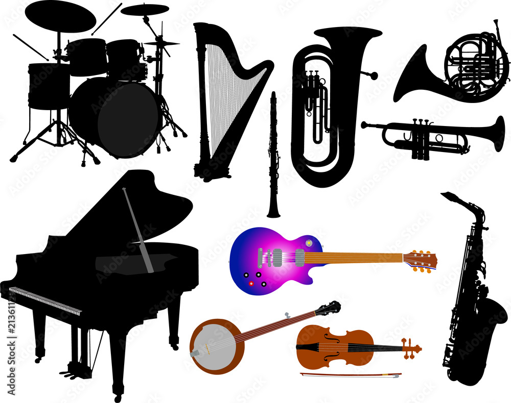 Fototapeta premium music instruments vector silhouettes