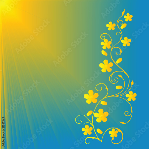 Foliage with yellow flowers under sun rays