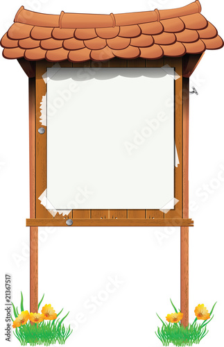 wooden bulletin signboard with a false ads