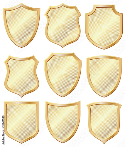 Set of gold heraldic Shield for decoration and design