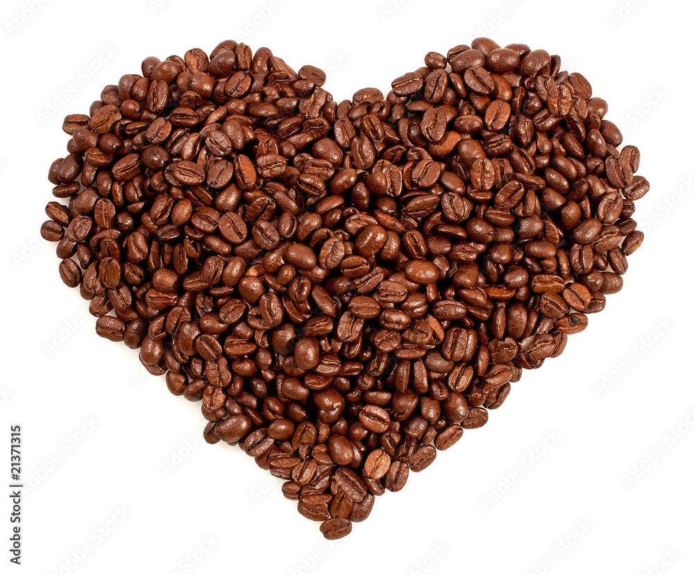 Heart made of coffee beans in a white background Heart made of coffee beans in a white background