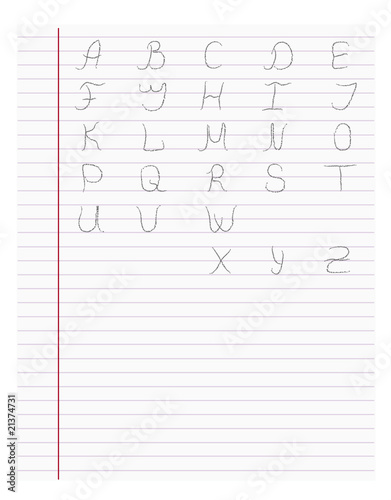 sheet with abc written with pencil