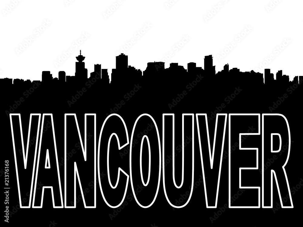 Vancouver skyline black silhouette on white illustration