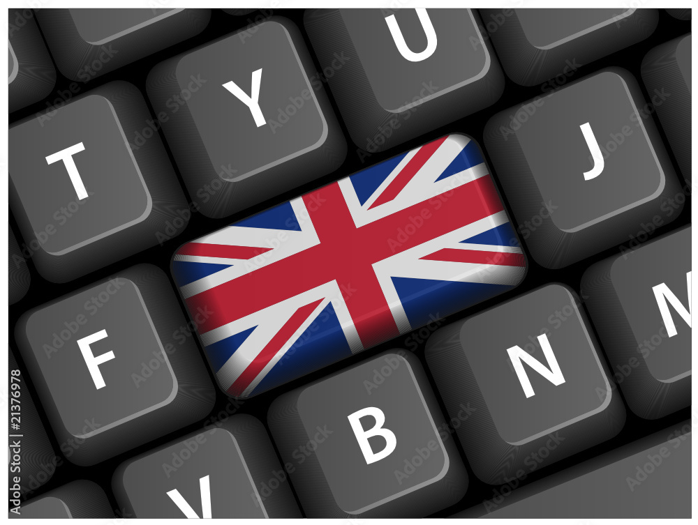 Obraz premium Klawisz flagi brytyjskiej na klawiaturze (Wielka Brytania Union Jack English GB)