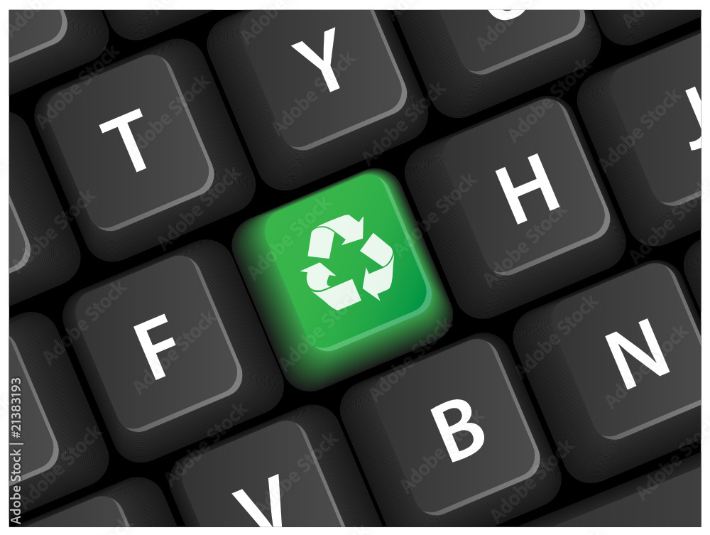RECYCLE SIGN Key on Keyboard (Recycled Recycling Go Green Symbol Stock