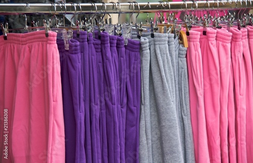 Brightly coloured jogging trousers