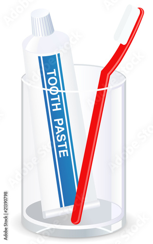 Toothpaste and toothbrush in the glass