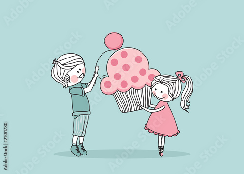 boy and girl with cupcake