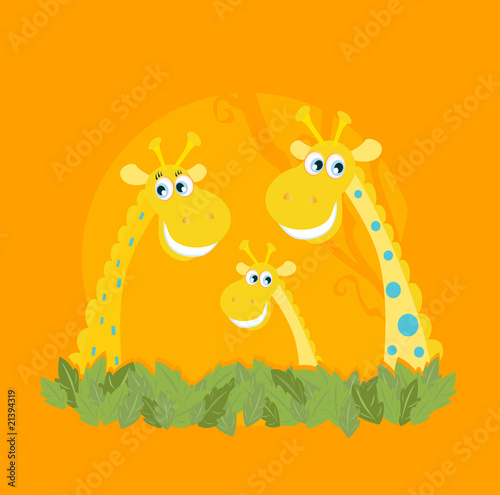 Cute giraffe family portrait. Vector Illustration