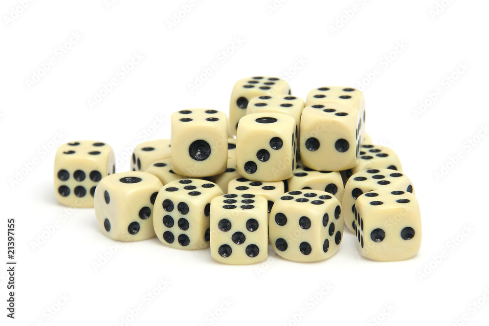 pile of dices over white background pile of dices over white background
