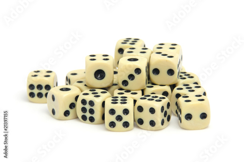 pile of dices over white background
