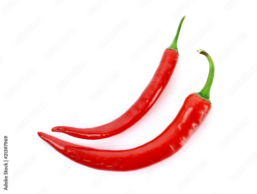 Two red chilly pepper isolated on white