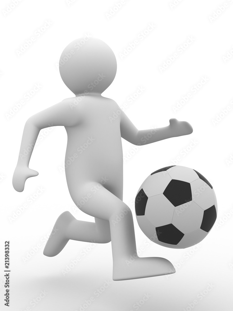 soccer player with ball on white background. Isolated 3D image soccer player with ball on white background. Isolated 3D image