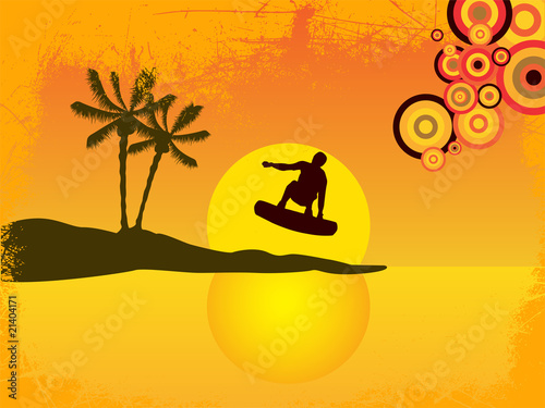 Wakeboarder Silhouette vor sommerlichem Hintergrund
