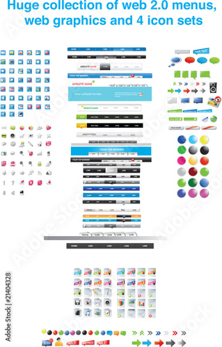 Huge collection of web 2.0 menus, web graphics and 4 icon sets