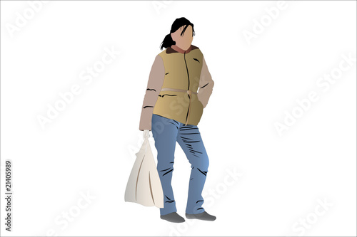 Vector illustration of girl with the bag