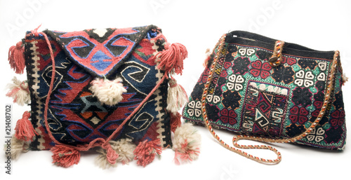 two  hand made knitted turkish kilim handbag photo