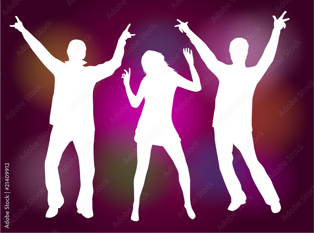 Fototapeta premium Partying, dancing silhouettes-colored background