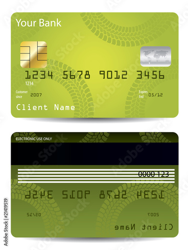 Green credit card design with tire track